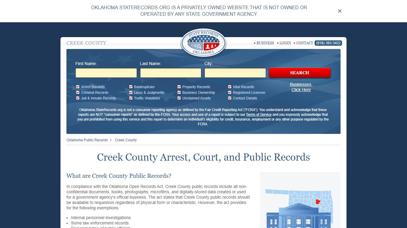 Creek County Arrest, Court, and Public Records