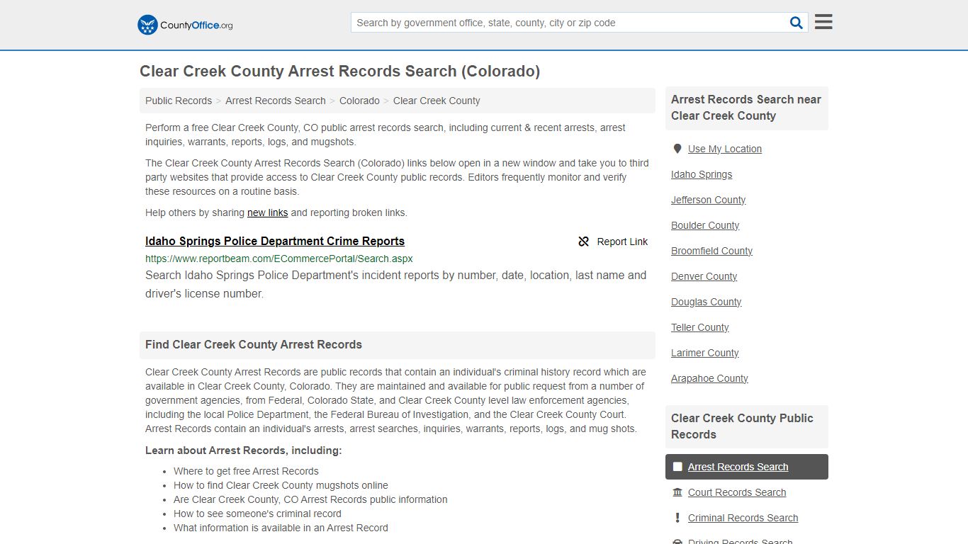 Clear Creek County Arrest Records Search (Colorado) - County Office